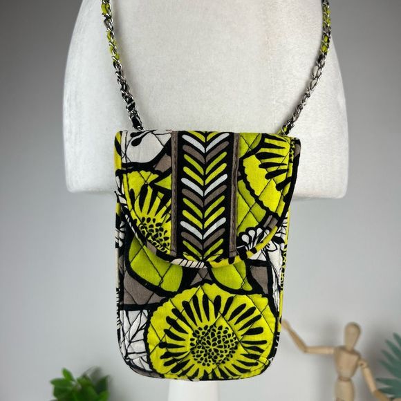 Vera Bradley Citron Green & Gray Phone Crossbody Purse Pouch - Picture 13 of 14